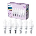 Voordeelpak 6x Philips Lamp LED E14 Kaars Mat 5W 470lm - 827 Zeer Warm Wit